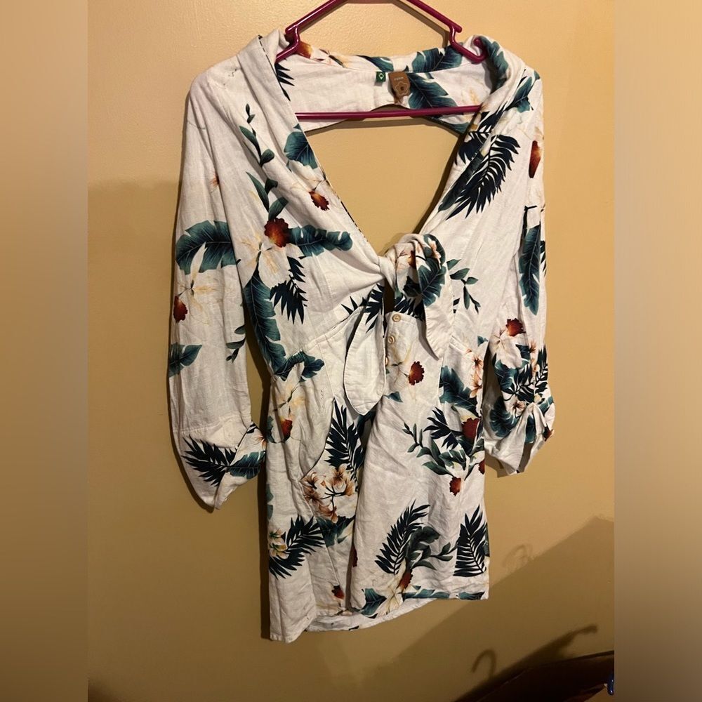 Farm rio white floral tie front open back floral mini dress M